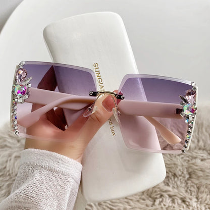 Fuosmtor Y2K Luxury Diamond Heart Lenses Sunglasses – Chic Rectangle Eyewear for Women