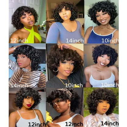Short Curly Bob Wig Human Hair With Bangs Ready to Go