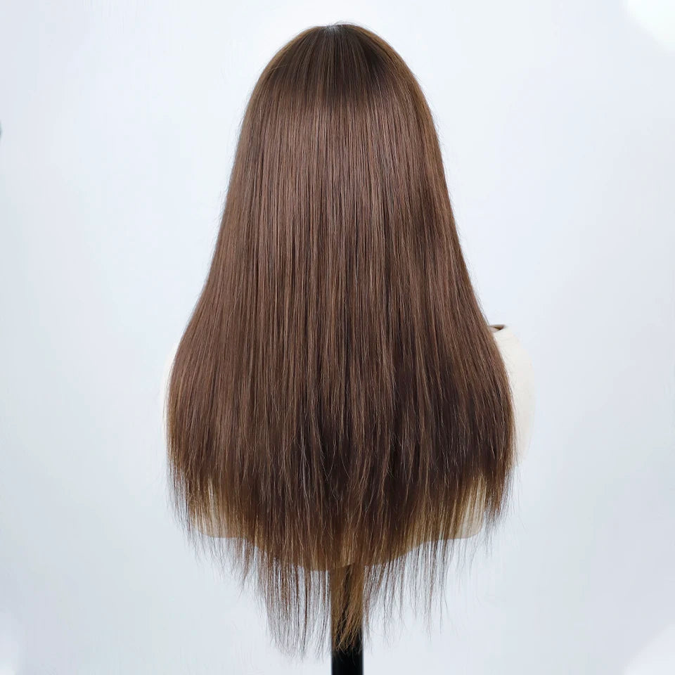 Sleek Human Hair Wigs With Bang Brazilian Straight Red Burgundy