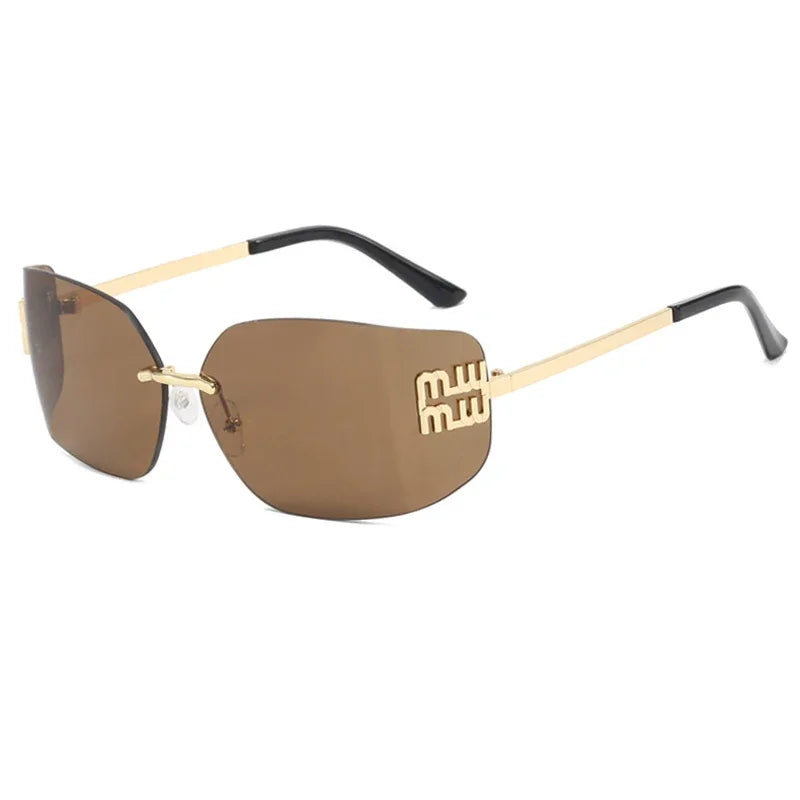 SOZO TU Funky Metal Luxury Rimless Sunglasses for Women