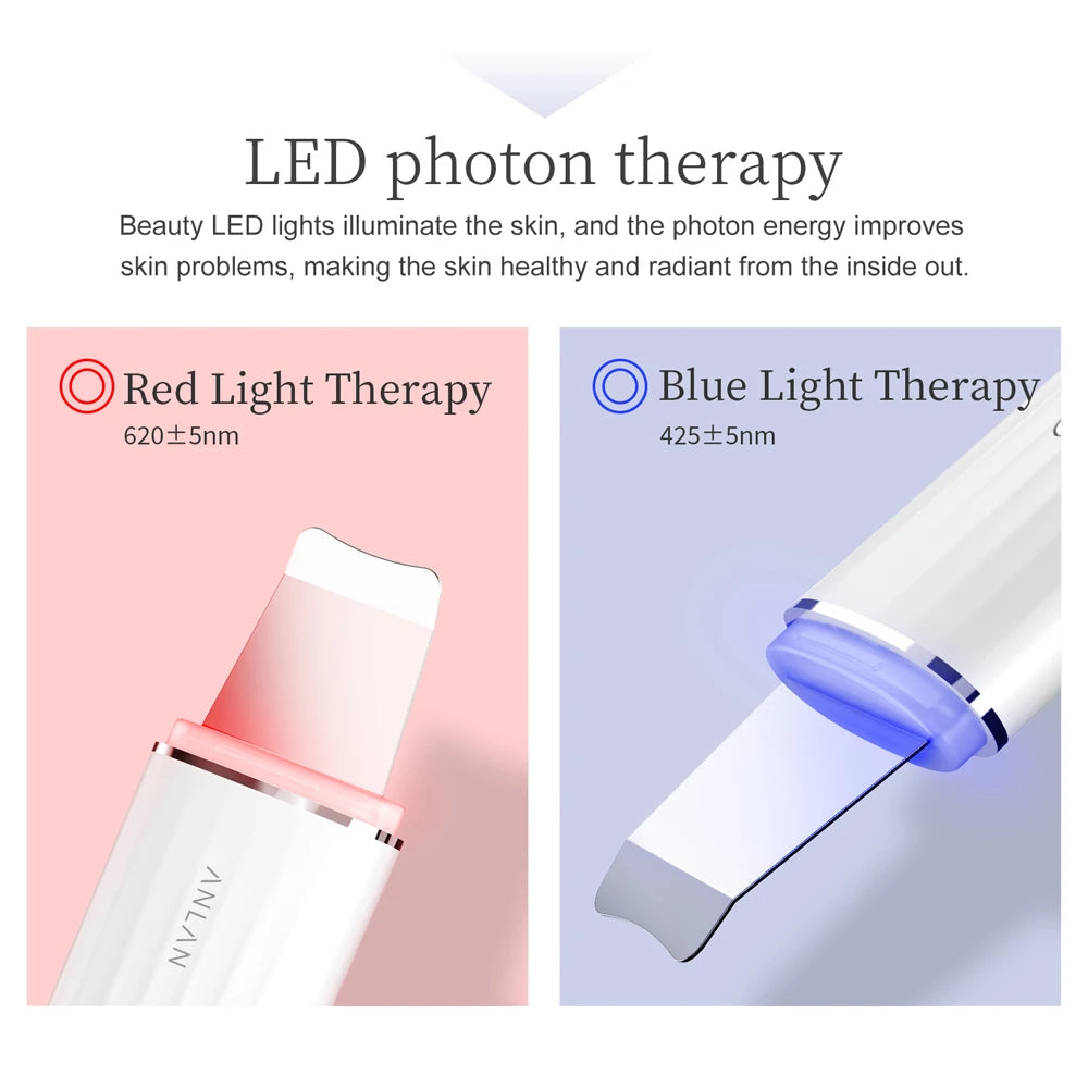 Skin Scrubber Peeling Facial Ultrasonic EMS Lifting Red Blue Skin Care Pore Deep Cleansing Machine IPX7