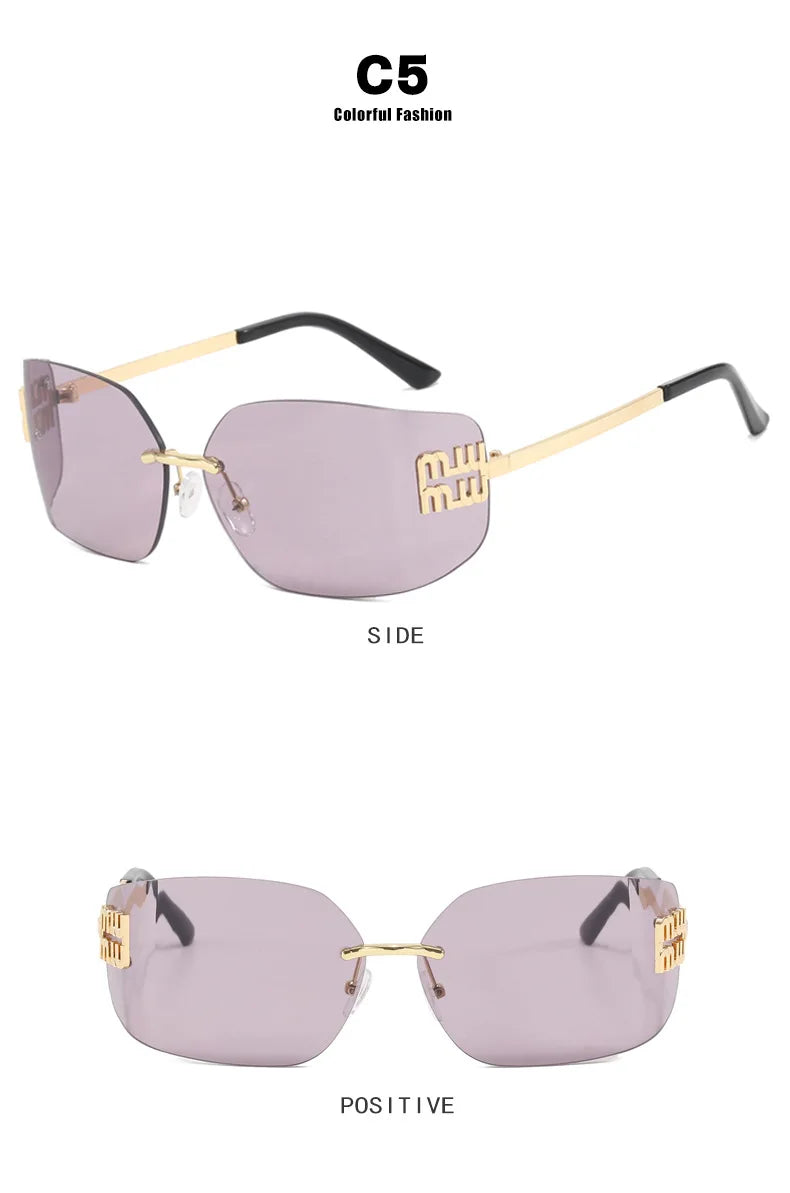 SOZO TU Funky Metal Luxury Rimless Sunglasses for Women