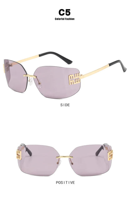 SOZO TU Funky Metal Luxury Rimless Sunglasses for Women