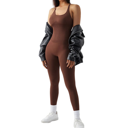OMKAGI Women’s Full-Length Bodycon Jumpsuit – Sleeveless Athletic & Casual Wear
