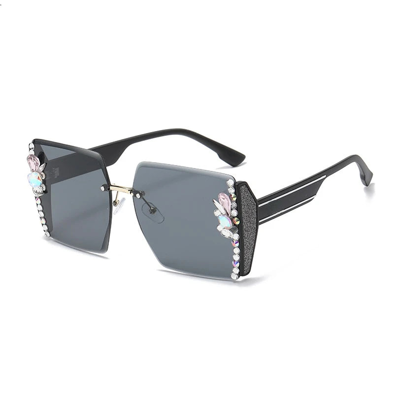 Fuosmtor Y2K Luxury Diamond Heart Lenses Sunglasses – Chic Rectangle Eyewear for Women