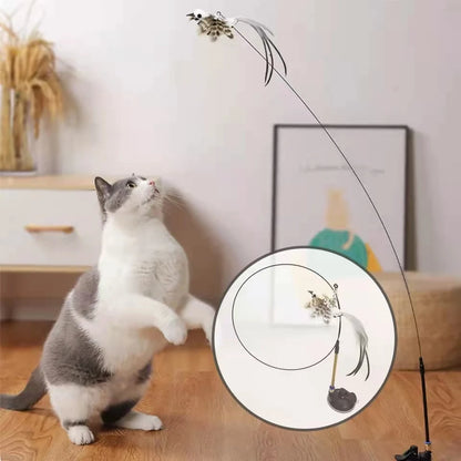 Simulation Bird Interactive Funny Cat Stick Toy Furry Feather Bird With Bell Sucker