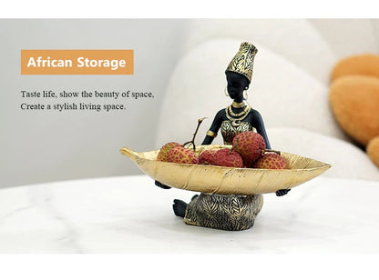 SAAKAR Resin Exotic Black Woman Storage Figurines Africa Figure Home Desktop Decor Keys Candy Container Interior Craft Objects