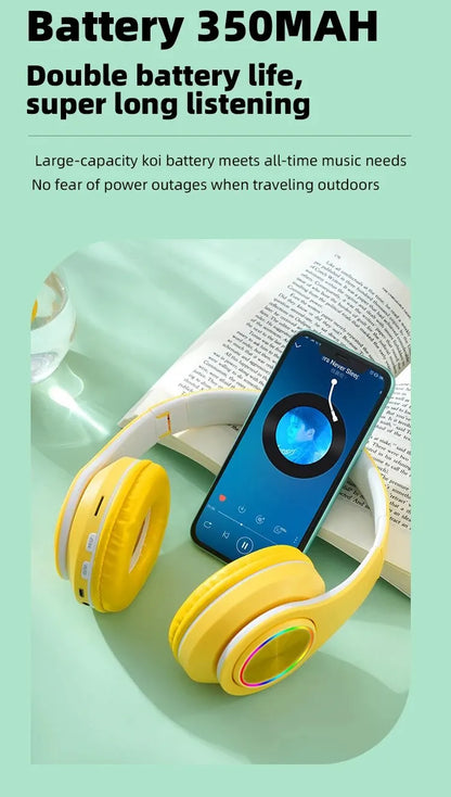 P95H,RGB,Moda Ears BT Wireless Headphone Com Mic E Flash Light, Capacete De Música Estéreo LED, Fone De Ouvido Dobrável, Present