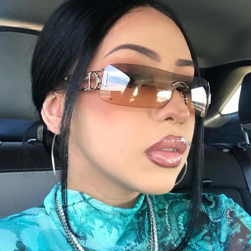 Fashion rimless Y2K sunglasses women men High quality trending product  uv400