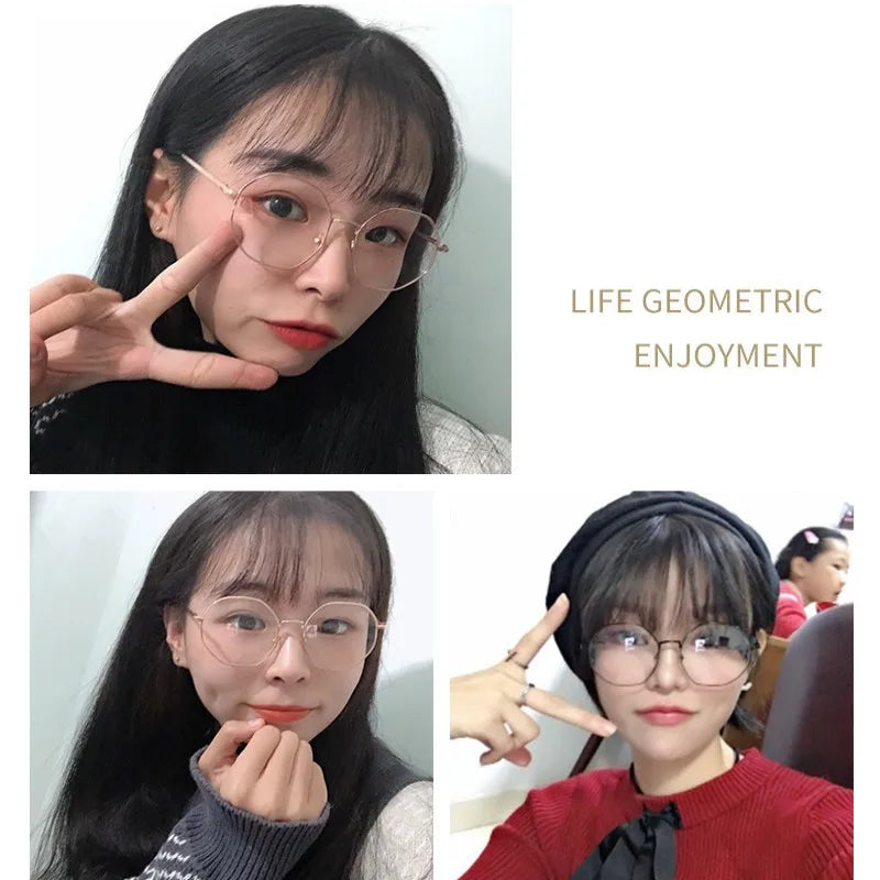 Fashion Anti Blue Light Round Glasses Ultra-Light Metal Frame
