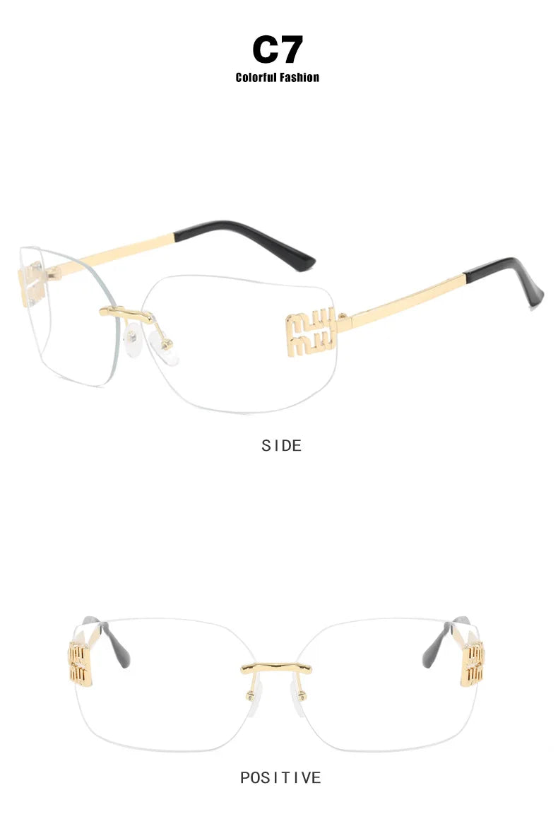 SOZO TU Funky Metal Luxury Rimless Sunglasses for Women