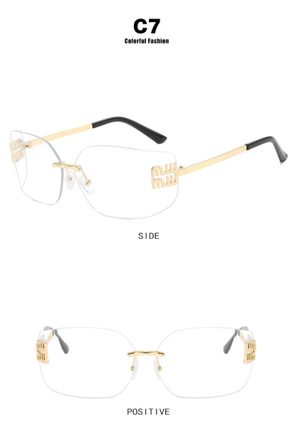 SOZO TU Funky Metal Luxury Rimless Sunglasses for Women