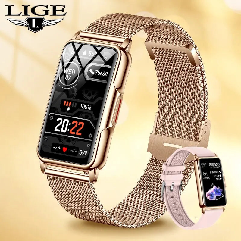 LIGE Smart Watch Women Full Touch Screen Bluetooth Call IP67 Waterproof