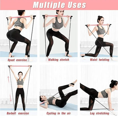 Portable Yoga Pilates Bar Stick with Resistance Band Home Gym Muscle Toning Bar Fitness Stretching Sports