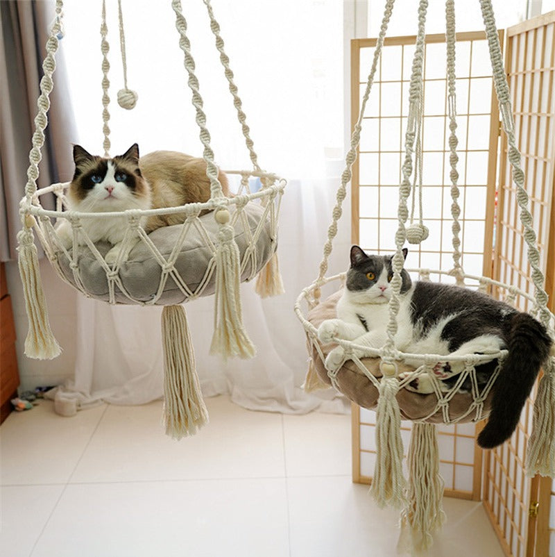 Hammock Cat Swing Hand Woven Cotton Rope Cats Hanging
