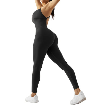 OMKAGI Women’s Full-Length Bodycon Jumpsuit – Sleeveless Athletic & Casual Wear