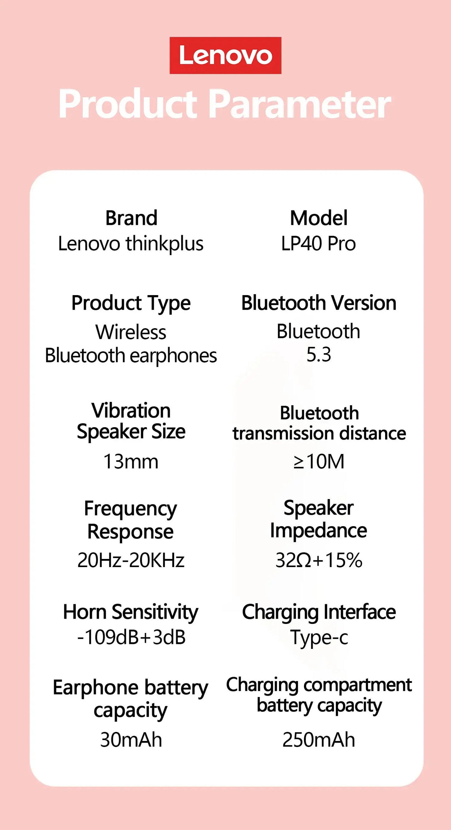 Lenovo LP40 Pro Earphones Bluetooth 5.3 Wireless Sports Headphone Waterproof with Mic Touch Control TWS Headset