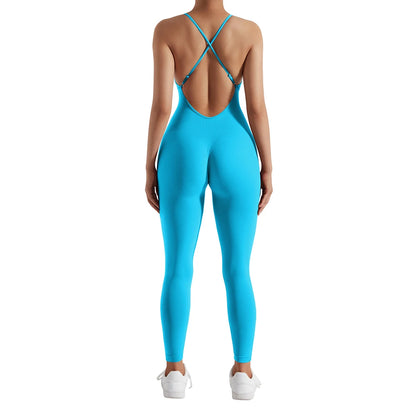 OMKAGI Women’s Full-Length Bodycon Jumpsuit – Sleeveless Athletic & Casual Wear