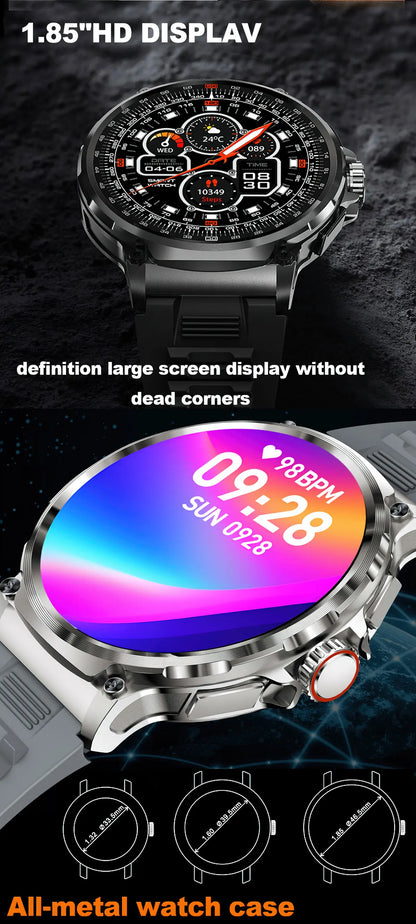 New 1.85-inch Ultra HD Smart Watch with GPS tracking, Bluetooth call, and a 710mAh battery. Perfect for sports and fitness, compatible with Huawei and Xiaomi.