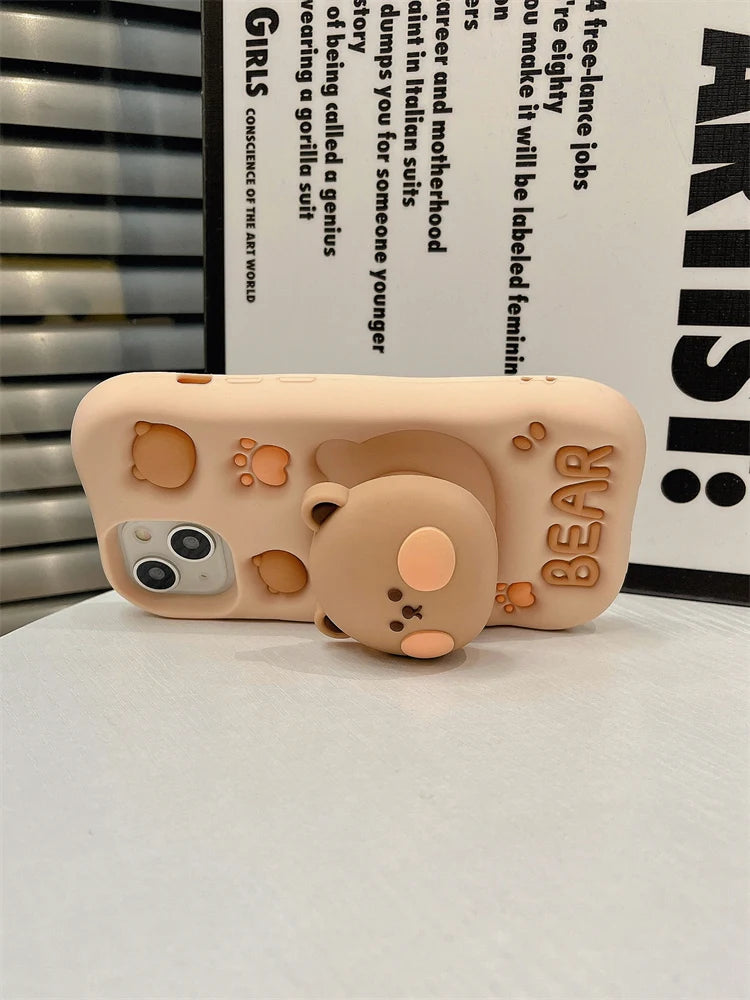 Lovely 3D Bear Silicone Phone Case For iPhone 11 12 13 14 15 16 Pro Max XS XR X 7 8 Plus