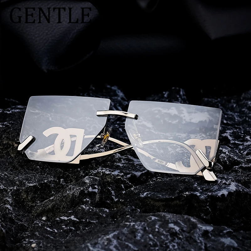 Punk Rimless Square Sunglasses Women 2024 Luxury Brand Design Fashion Metal Frame Goggles For Ladies Retro Eyewear Shades UV400