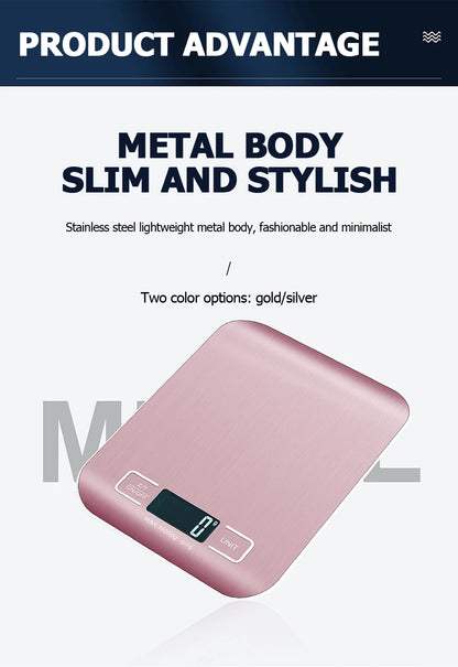 5kg/10kg Rechargeable Digital Kitchen Scale – LCD Display Stainless Steel Electronic Scales
